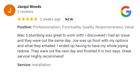positive five star google review from two weeks ago