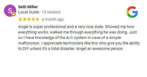 five star google review from a month ago about an AC unit