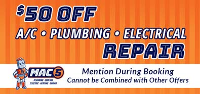 mac 5 services coupon $50 off repairs - a/c, plumbing, electrical
