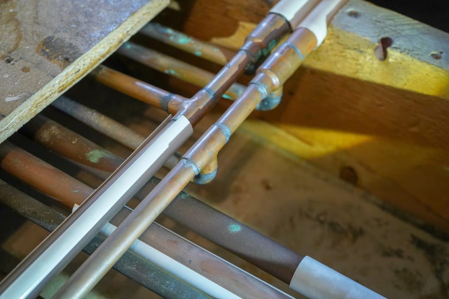 Close up of copper piping in a house.