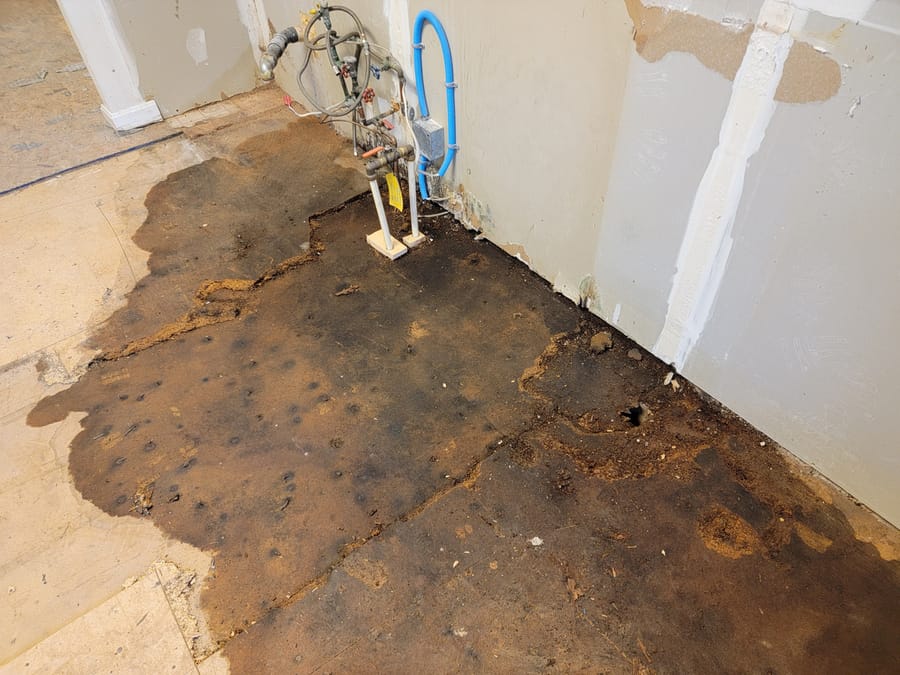 Slab leak on kitchen floor found during construction.