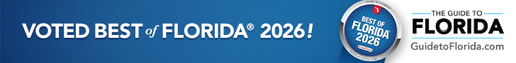 Banner announcing 'Voted Best of Florida 2026' with a circular award badge and The Guide to Florida logo (GuidetoFlorida.com).